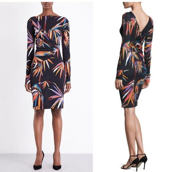 NWT EMILIO PUCCI Black Runway Bamboo Leaf Print Sheath Mini Dress Size I… - Picture 1 of 16